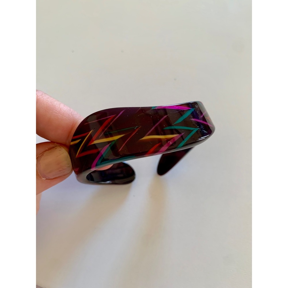 Acetate Cuff Bracelet Zig Zag Multi Color Geometric Abstract Plum Purple